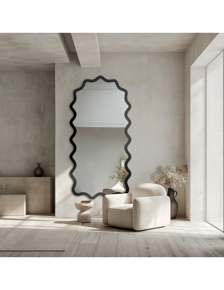 Halbovaler Spiegel im wellenförmigen MDF-Rahmen – AQUARELLE SONA