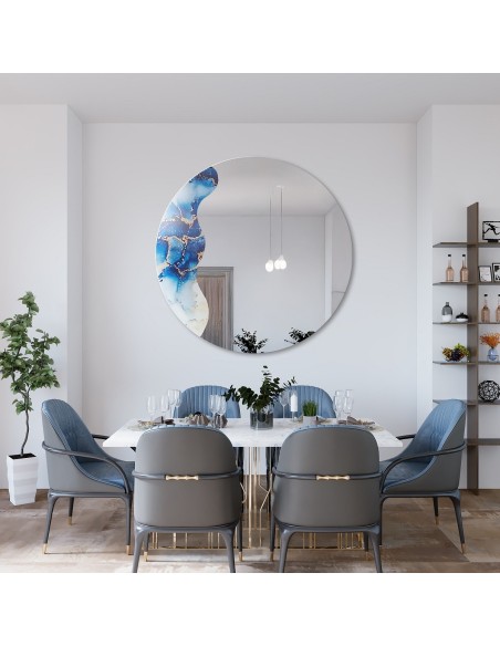Unregelmäßiger Spiegel auf rundem blauem Marmor – MARBLE BLUVERO