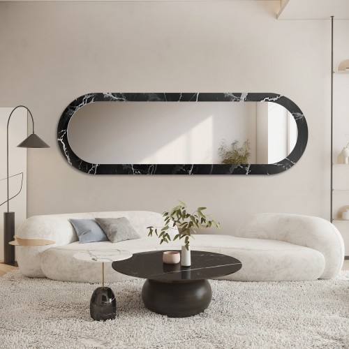 Ovaler Spiegel auf schwarz-silbernem Marmor – MARBLE OVALIS