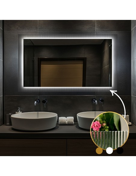 Rechteckiger Spiegel auf ornamentiertem Glas Visiosun Classic mit Beleuchtung - LUXORA CLARITY LED