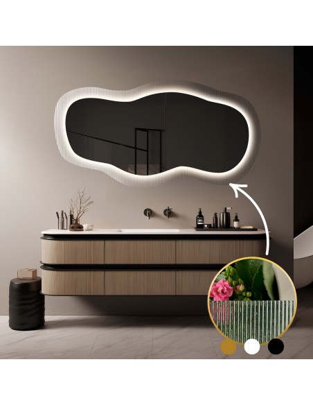 Spiegel auf ornamentiertem Glas Estriado mit Beleuchtung - LUXORA GLASORI LED