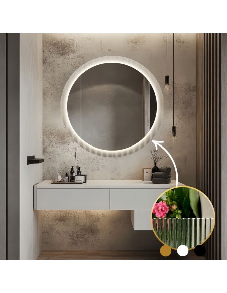 Runder Spiegel auf ornamentiertem Glas Visiosun Classic mit Beleuchtung - LUXORA GLIMMER LED