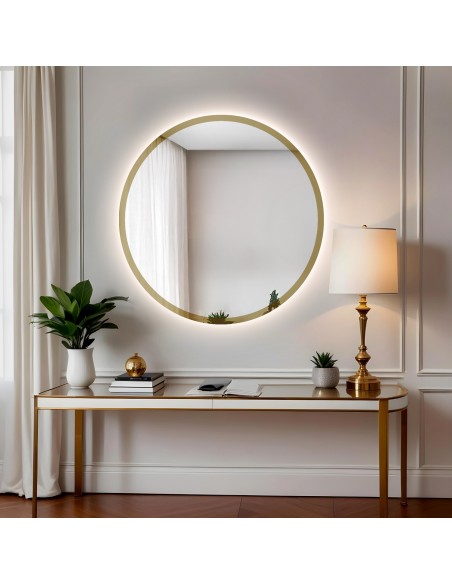 Runder Spiegel im goldglänzenden Rahmen mit Beleuchtung - BELLA LED