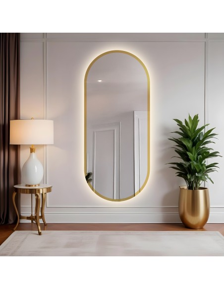 Ovaler Spiegel im Rahmen mit goldener Glanz und Beleuchtung - BONITA LED