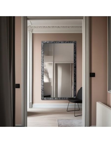 Spiegel in breitem silbernem Holzrahmen – 9502001