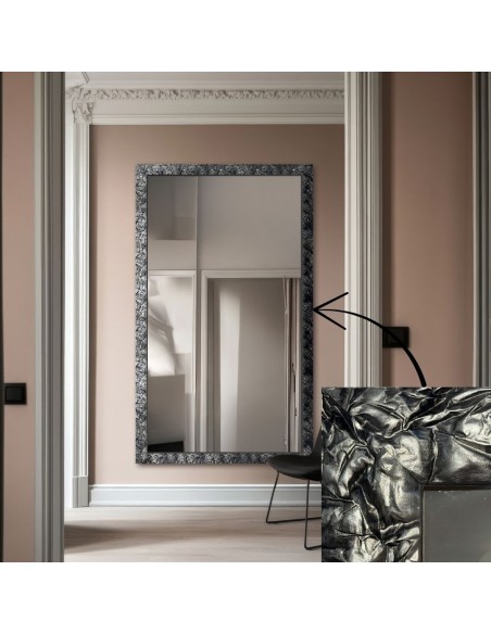 Spiegel in breitem silbernem Holzrahmen – 9502001