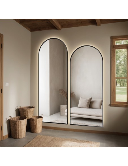 Satz von zwei halbovalen Spiegeln in schwarzem MDF SLIM Rahmen mit Beleuchtung - SET DOMI II IM LED-RAHMEN