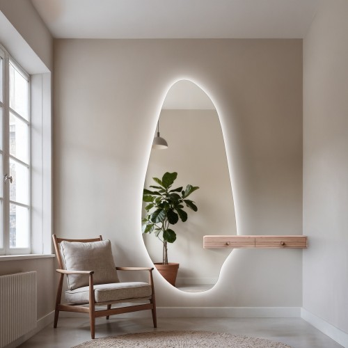 Spiegel in unregelmäßiger Form mit Ausschnitt für einen...