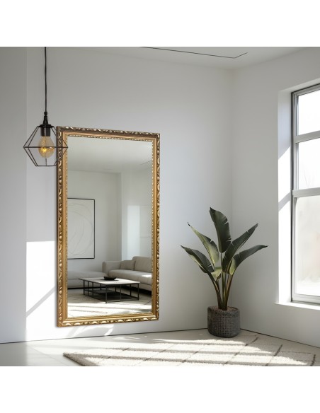 Spiegel mit Holzrahmen mit goldfarbener Ornamentik - 5004003