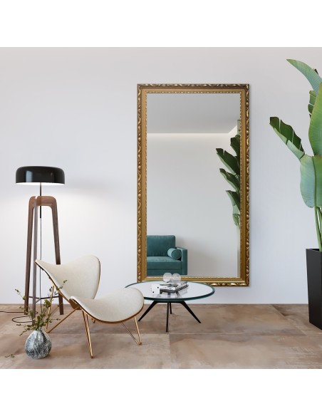 Spiegel mit Holzrahmen mit goldfarbener Ornamentik - 5004003