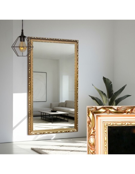Spiegel mit Holzrahmen mit goldfarbener Ornamentik - 5004003