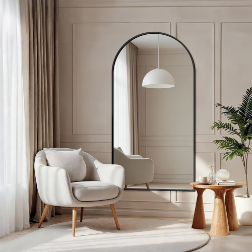 Halbovaler Spiegel in schwarzem Rahmen MDF SLIM - DOMI -...