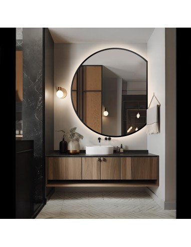 Runder Spiegel aus mattschwarzem MDF-Rahmen mit...