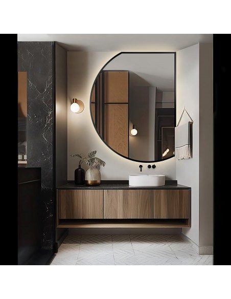 Spiegel mit unregelmäßiger Form in schwarzem matten MDF-Rahmen mit Beleuchtung - ODETTA LED