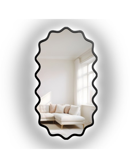 Ovales Spiegel mit gewelltem MDF-Rahmen und Beleuchtung – AQUARELLE ELORA LED