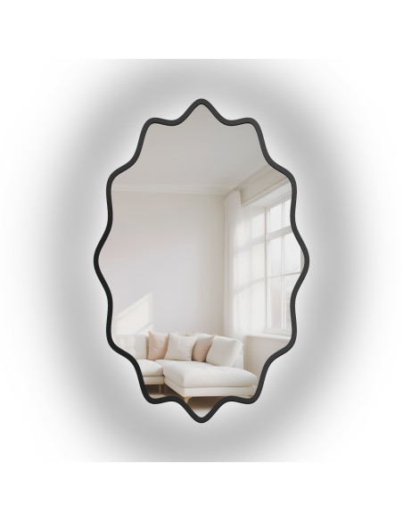 Elliptischer Spiegel mit gewelltem MDF-Rahmen und Beleuchtung – AQUARELLE ELVA LED