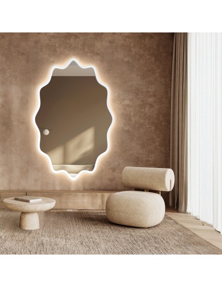 Elliptischer Spiegel mit gewelltem MDF-Rahmen und Beleuchtung – AQUARELLE ELVA LED