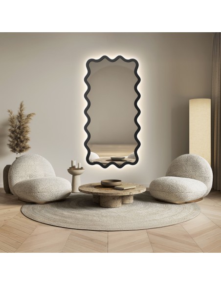 Rechteckiger Spiegel mit gewelltem MDF-Rahmen und Beleuchtung – AQUARELLE MARELLA LED