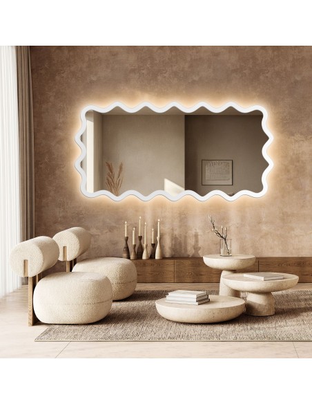 Rechteckiger Spiegel mit gewelltem MDF-Rahmen und Beleuchtung – AQUARELLE MARELLA LED