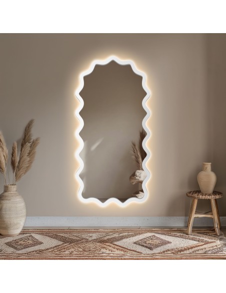 Halbovales Spiegel mit gewelltem MDF-Rahmen und Beleuchtung – AQUARELLE SONA LED