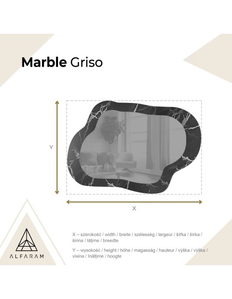 Unregelmäßiger Spiegel auf schwarz-silbernem Marmor – MARBLE GRISO