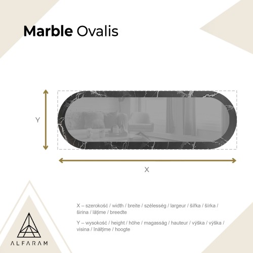 Ovaler Spiegel auf schwarz-silbernem Marmor – MARBLE OVALIS 2
