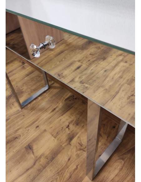 Schminktisch - Konsole aus Spiegeltafeln mit silberfarbenen Loftbeinen in Glamouroptik - SCHMINKTISCH SILBER