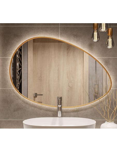 Spiegel in organischer Form, mit Hintergrundbeleuchtung, goldfarbener Rahmen MDF SLIM - ZOE LED - Rahmenfarbe nach Wahl