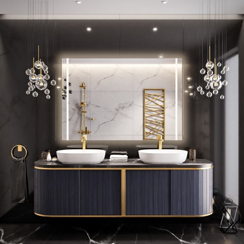 Badezimmerspiegel mit Hintergrundbeleuchtung, rechteckig...