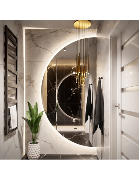 Runder Badezimmerspiegel mit Hintergrundbeleuchtung, seitlich zugeschnitten - CAPELLA LED Abgeschnittene Seite