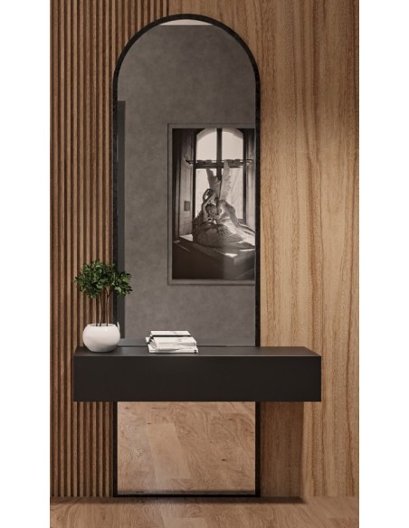 Bogenspiegel für Schminktisch mit MDF-Rahmen schwarz matt - BERDO - Rahmenfarbe nach Wahl