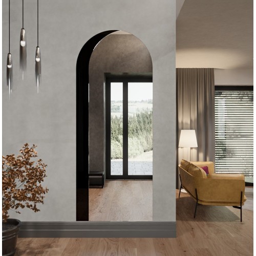 Bogenspiegel mit dekorativer Spiegeltafel in Schwarz...