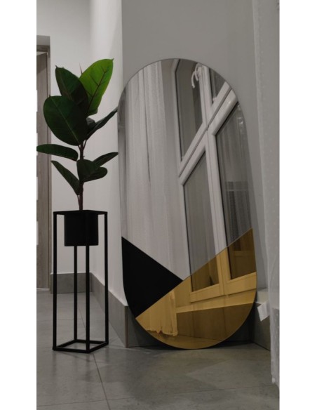 Exklusiver ovaler Dekospiegel in Schwarz und Gold - ROYAL