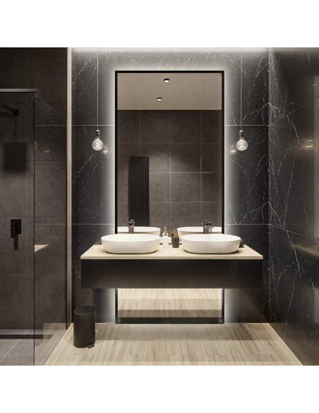 Spiegel in schwarzem Rahmen für den Schminktisch in zwei Teilen mit LED-Beleuchtung - 1503 LED - Rahmenfarbe wählbar