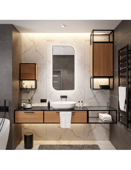 Spiegel mit Hintergrundbeleuchtung, Rahmen in Schwarz MDF SLIM - Träne LED - Rahmenfarbe nach Wahl