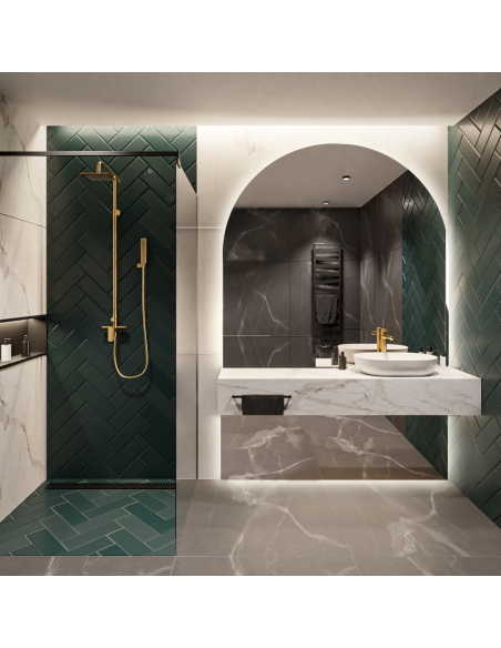 Bogenspiegel für Badezimmer mit Hintergrundbeleuchtung, zweiteilig - FRANK LED