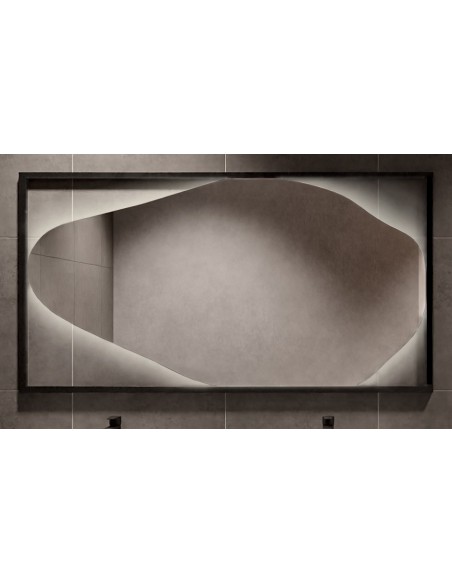 Spiegel in organischer Form, mit Hintergrundbeleuchtung, MDF-Rahmen schwarz - HUBERTUS LED