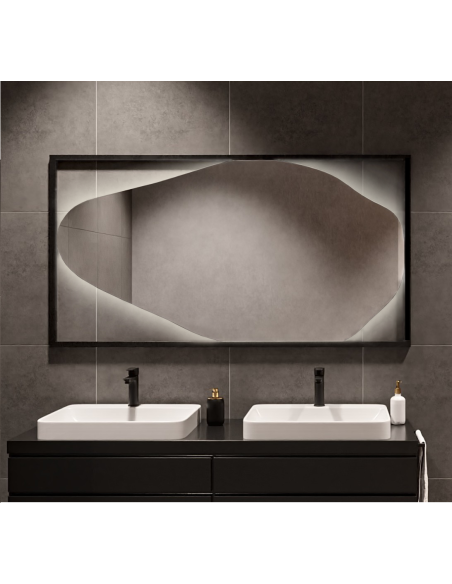 Spiegel in organischer Form, mit Hintergrundbeleuchtung, MDF-Rahmen schwarz - HUBERTUS LED