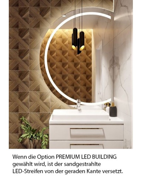 Runder Badezimmerspiegel mit Hintergrundbeleuchtung, seitlich zugeschnitten - MAIA LED Abgeschnittene Seite