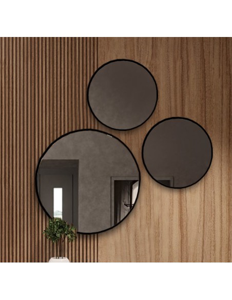 Satz mit drei runden Spiegeln in schlankem MDF-Rahmen - FITRI II