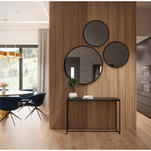 Satz mit drei runden Spiegeln in schlankem MDF-Rahmen -...