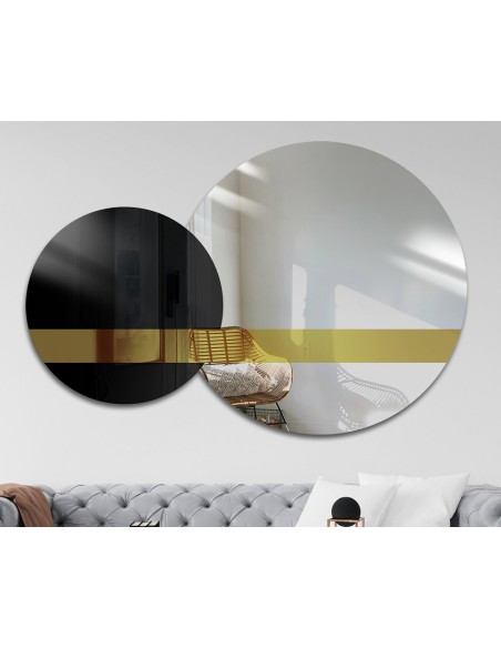Set von Dekospiegeln, Spiegeltafel in Gold und Schwarz (Lacobel) - GOLD MOON