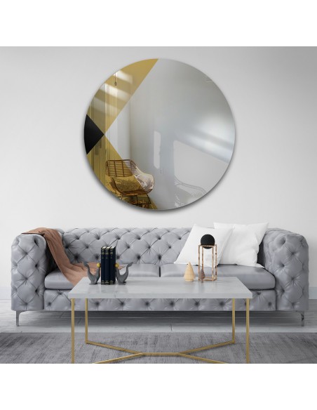 Runder Dekospiegel, zweifarbige Spiegeltafel - in Schwarz und Gold - HENRY