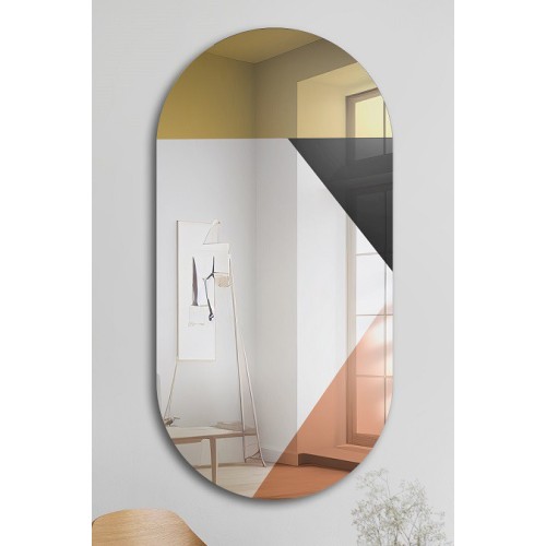 Ovalspiegel mit dekorativer bunter Spiegeltafel in Gold,... 2