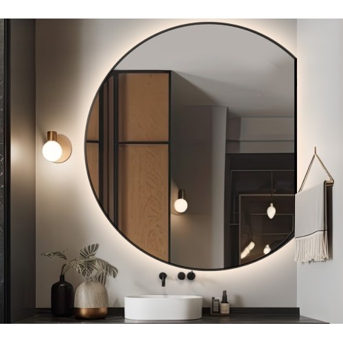 Runder Spiegel aus mattschwarzem MDF-Rahmen mit...