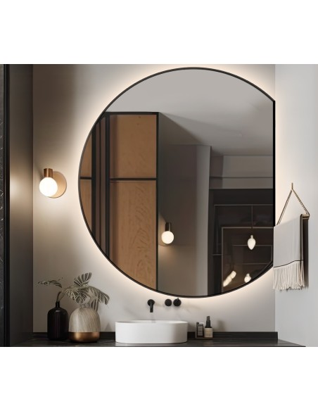 Runder Spiegel aus mattschwarzem MDF-Rahmen mit Beleuchtung - OTTO LED Abgeschnittene Seite