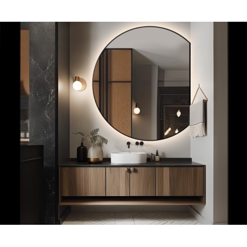 Runder Spiegel aus mattschwarzem MDF-Rahmen mit... 2