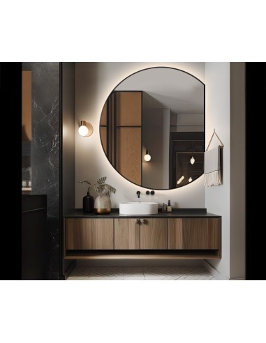 Runder Spiegel aus mattschwarzem MDF-Rahmen mit...