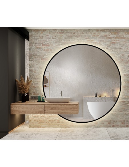 Runder Led-Spiegel nach Maß mit Schrankausschnitt im MDF-Rahmen - ORFEUSZ LED
