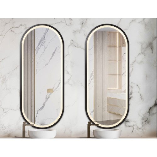 Satz ovale Spiegel in Mdf-Rahmen mit Beleuchtung - SET...